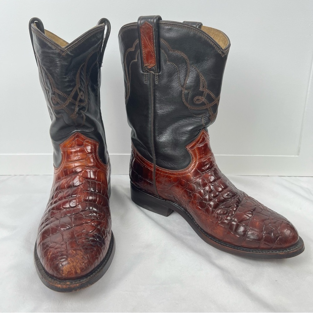 RUDEL Black and Brown Alligator Western Boots Made in Mexico Men’s 6.5